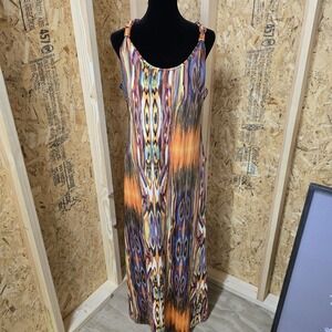 Tesoro Moda Womens Multi Color Abstract Ikat Print Open Back Maxi Dress Large